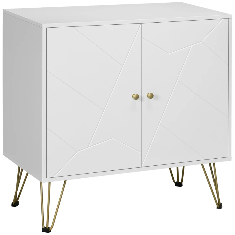 HOMCOM Freestanding Storage Cabinet with Doors, Cupboard Organization with Golden Hairpin Legs and Adjustable Shelves, White