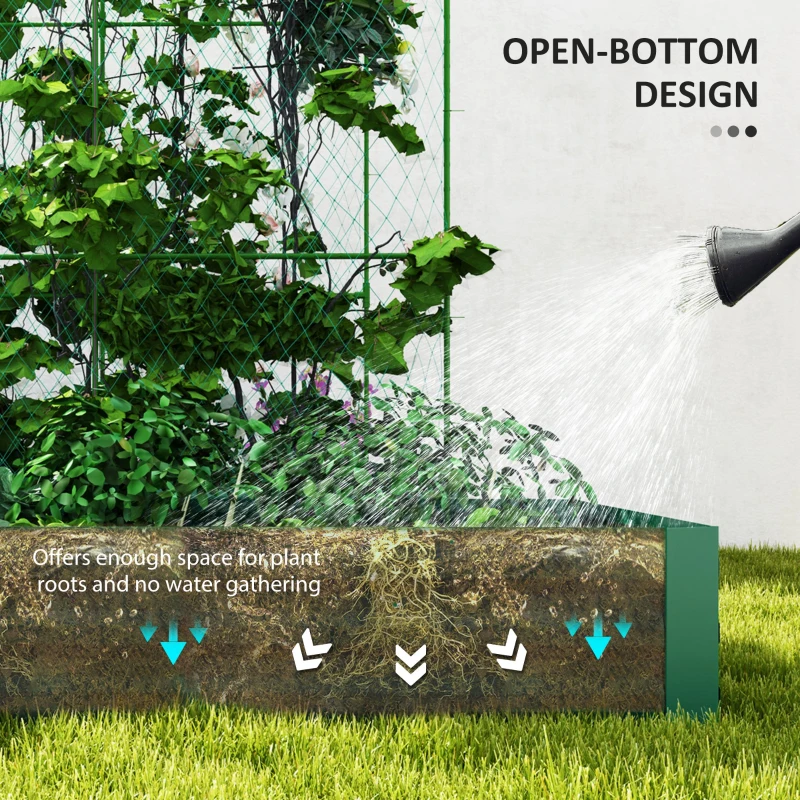 Outsunny Metal Raised Garden Bed with Trellis for Climbing Plants, Galvanized Garden Bed Kit Outdoor Garden Box with Trellis