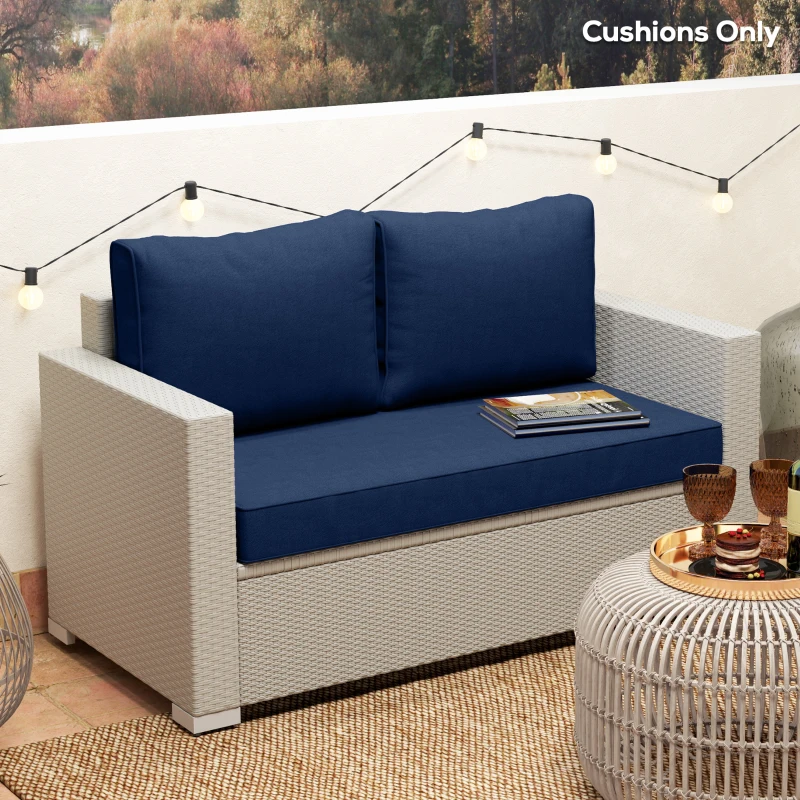 Outsunny 2 Seater Outdoor Seat Cushions with Backrest, Loveseat Double Sofa Outdoor Furniture Cushions, Fade-Resistant Replacement Patio Cushions for Indoor and Outdoor, Navy Blue