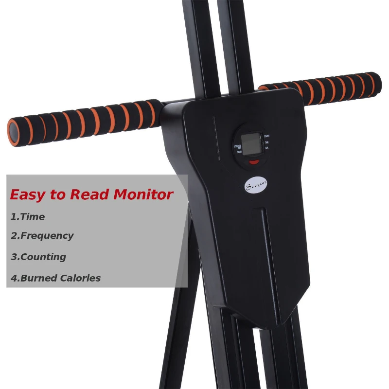 Soozier Vertical Climber, High-Intensity Cardio & Muscle Toning Exercise for Home Gym, Folding Steel, Adjustable Height, Display Monitor, 220 lbs. Weight Capacity, Black
