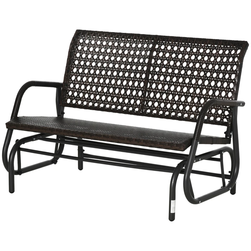 Outsunny 2 Seater Wicker Outdoor Glider Bench, Patio Swing Garden Bench, Garden Loveseat Rocking Chair, w/ Extra Wide Seat, Curved Backrest for Backyard, Poolside, Lawn, Brown