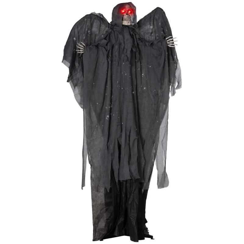 HOMCOM 6.4' Life Size Winged Grim Reaper Outdoor Halloween Decoration Animatronic, Animated Prop w/ Light Up Eyes