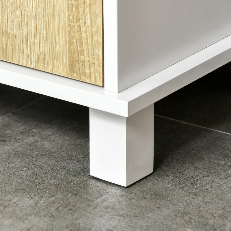 kleankin Tall Bathroom Storage Cabinet, Free Standing Bathroom Cabinet Slim Side Organizer w/ 3-Tier Open Shelf, Door, White