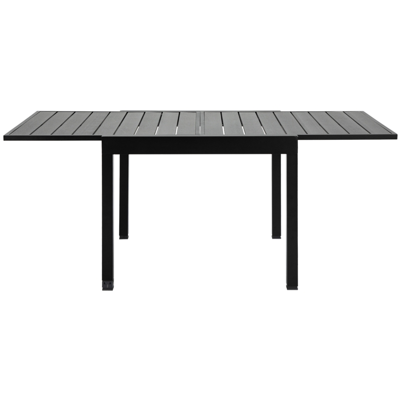 Outsunny Extendable Dining Table Metal Outdoor Slat Table for 4-6 Person Rectangular Lawn Garden Bistro Patio Table with Aluminum Frame, Black