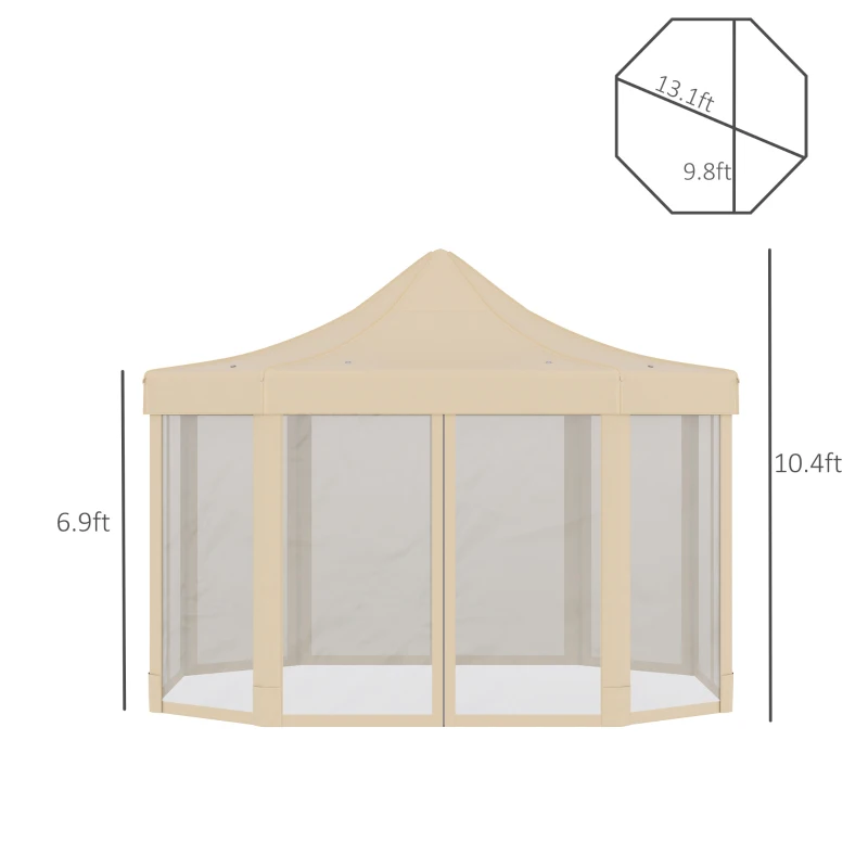 Outsunny 13' x 10' Pop Up Gazebo, Octagon Canopy Tent with Zippered Mesh Sidewalls, Weight Bags, Height Adjustable and Carrying Bag, Event Tent for Patio Garden Backyard, Beige