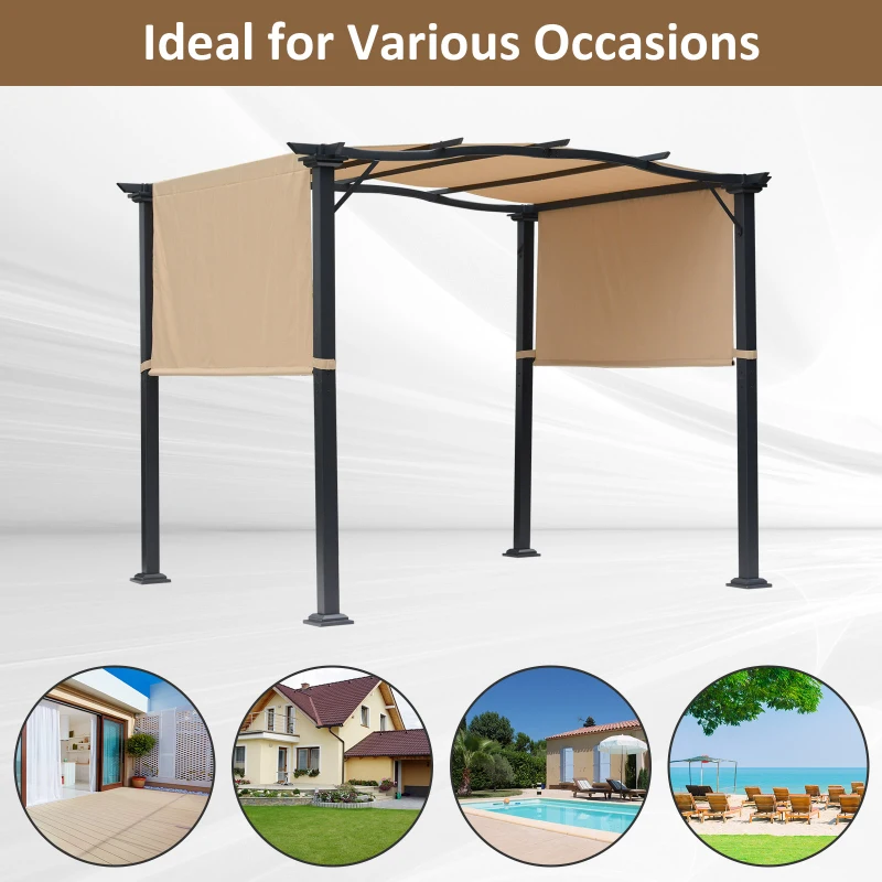 Outsunny 8' x 10' Retractable Pergola Canopy, Outdoor Gazebo with Sun Shade Shelter and Steel Frame, for Backyard, Patio, Garden, Deck