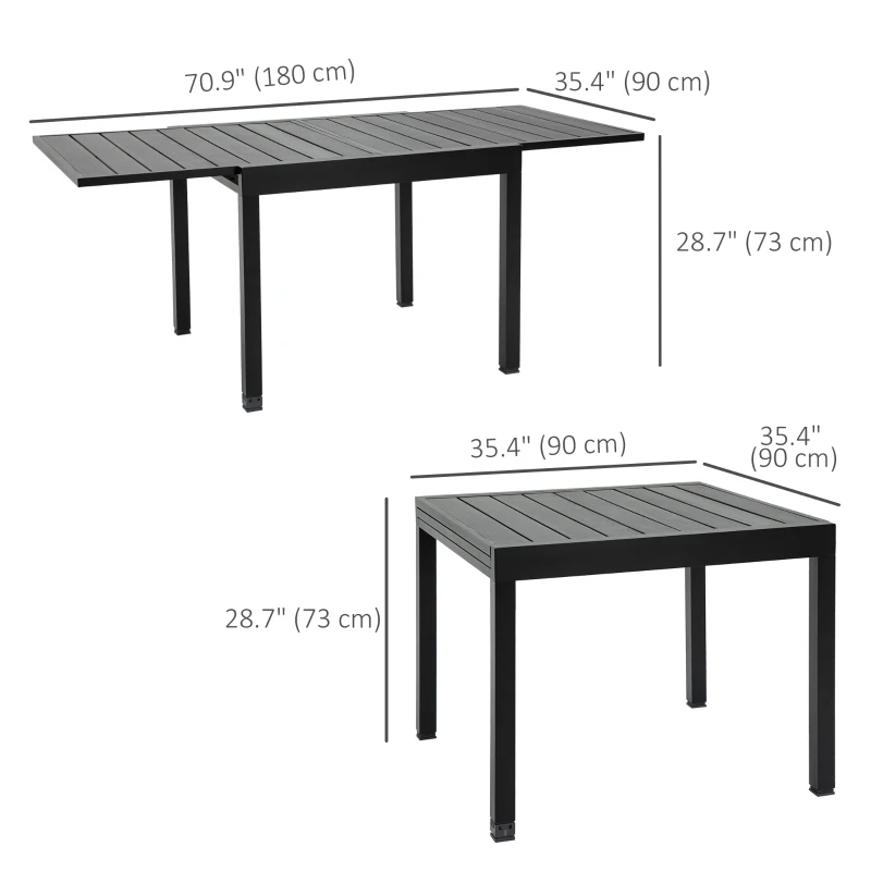 Outsunny Extendable Dining Table Metal Outdoor Slat Table for 4-6 Person Rectangular Lawn Garden Bistro Patio Table with Aluminum Frame, Black