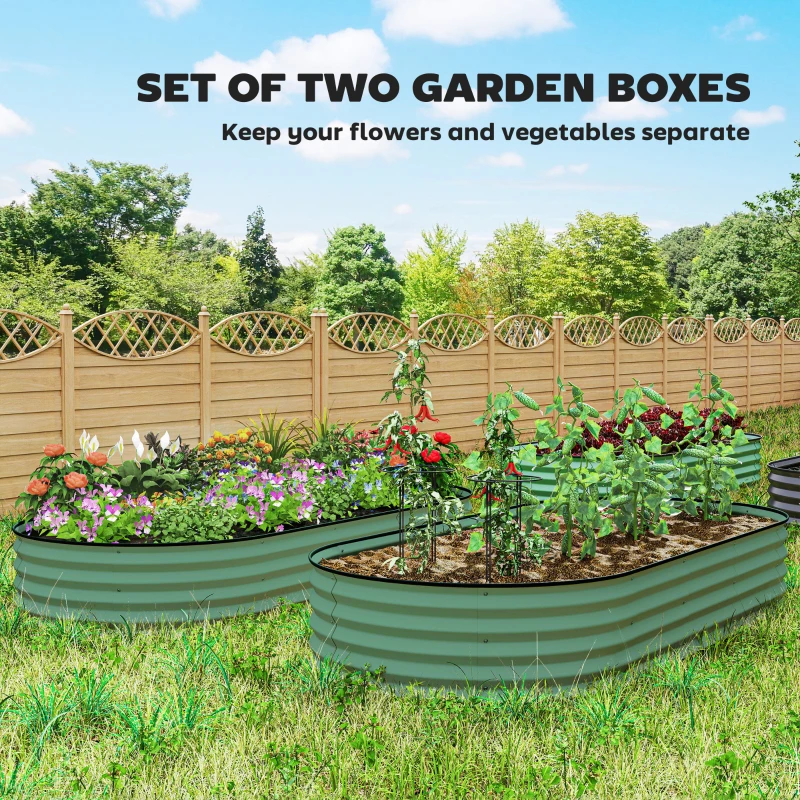 Outsunny 7' x 3' x 1' Raised Garden Bed Set, 2PCS Raised Beds for Gardening with Metal Plant Stakes, Green