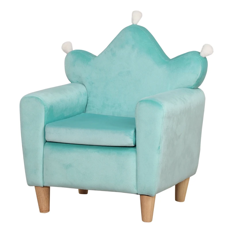 Qaba Kids Sofa, Armrest Chair for Preschool, Toddler Couch for Kids Room, Kindergarten, Dutch Velvet, Eucalyptus Wood, Light Blue