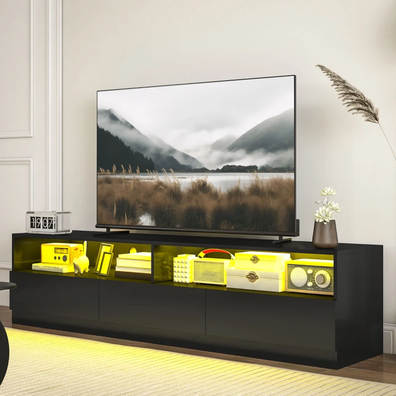 HOMCOM LED Lighted TV Stand for TVs up to 75", Modern TV Cabinet with Storage Drawers for Living Room, High Gloss Black