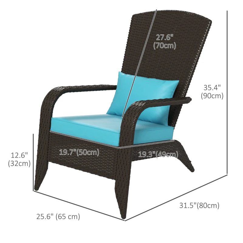 Outsunny Patio Wicker Adirondack Chair, Outdoor Rattan Muskoka Chair with Cushions for Patio, Garden, Backyard Turquoise