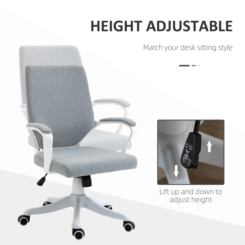 Vinsetto Mid Back Home Office Chair, Ergonomic Task Computer Desk Chair with Lumbar Back Support, Adjustable Height, and Padded Armrests, Grey