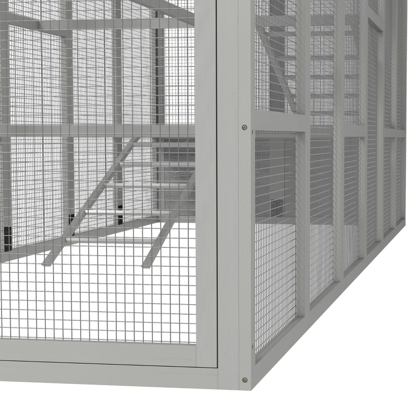 PawHut Wooden Chicken Coop Run for 6 - 10 Chickens, Hen House Add-On with Storage, Perches, 141.75" x 48" x 61", Gray