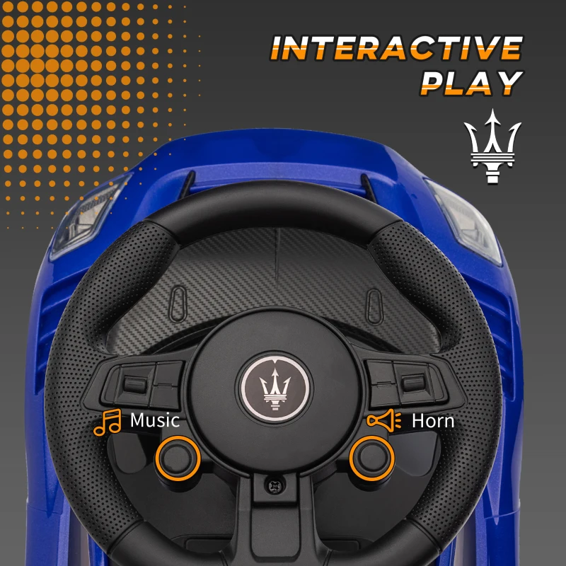 Qaba Licensed Maserati GT2 Baby Sliding Car with Storage, Music, Horn, Foot to Floor Toddler Car for 18-60 Months, Blue