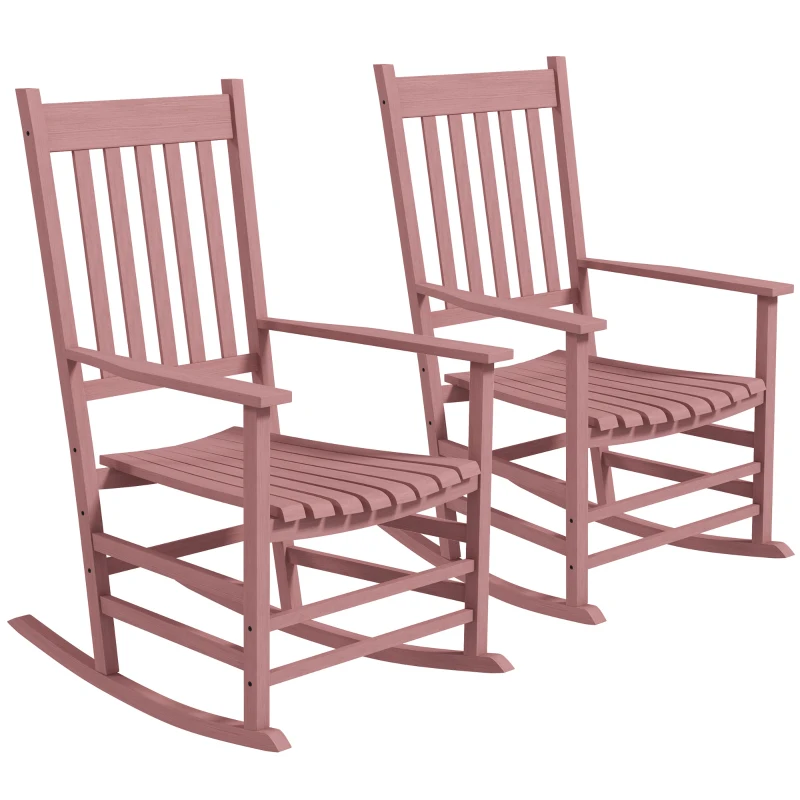 Outsunny Wooden Patio Rocking Chairs Set of 2, Outdoor Rocker Chairs with Wide Armrests, High Back for Garden, Balcony, Natural