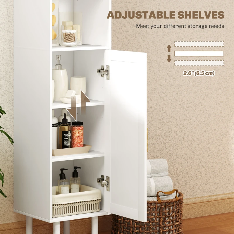 HOMCOM Tall Bathroom Cabinet with Rattan Doors, Freestanding Bathroom Storage Cabinet with Adjustable Shelves, White