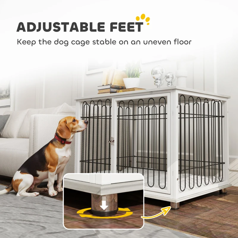 PawHut Dog Crate Furniture with Washable Cushion, Adjustable Feet for Medium Dogs, Indoor Use, Grey