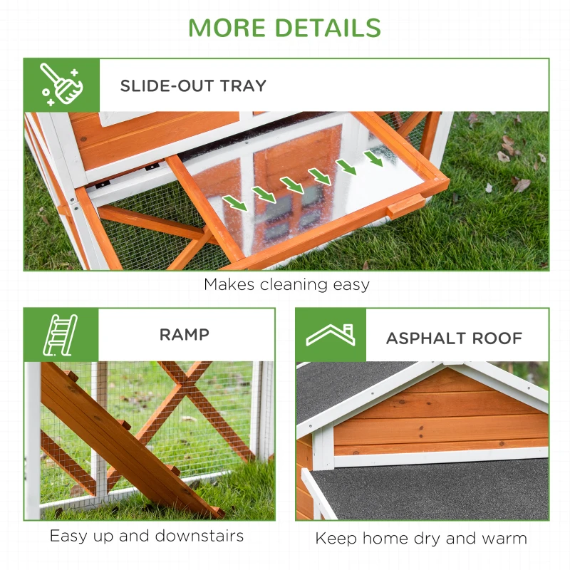 PawHut 44" Chicken Coop, Wooden Hen Run House, Rabbit Hutch with Nesting Box, Removable Tray, Asphalt Roof, Planting Lattice, Orange
