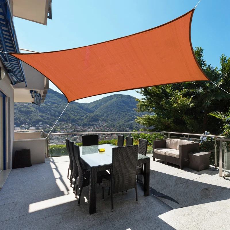Outsunny 16' x 20' Sun Shade Sail Canopy Outdoor Shade Sail Cloth for Patio Deck Yard with D-Rings and Rope Included, Brick Red