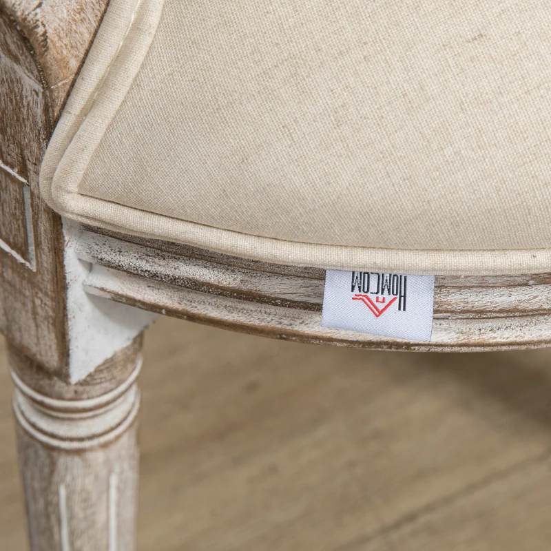 HOMCOM Dining Chairs Set of 2, French Style Linen Fabric Upholstered Kitchen Chairs with Backs and Wood Legs for Dining Room, Living Room, Bedroom, Cream White