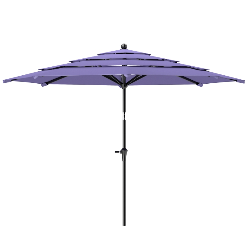 Outsunny 10.7FT Patio Umbrella with 8 Ribs, Crank, Push Button Tilt, Air Vents, for Backyard, Deck and Lawn, Purple