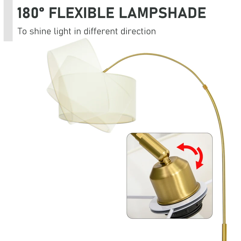 HOMCOM 6FT Arch Shape Floor Lamp with 180° Flexible Lampshade, Adjustable Pole, and Metal Round Base, Cream White