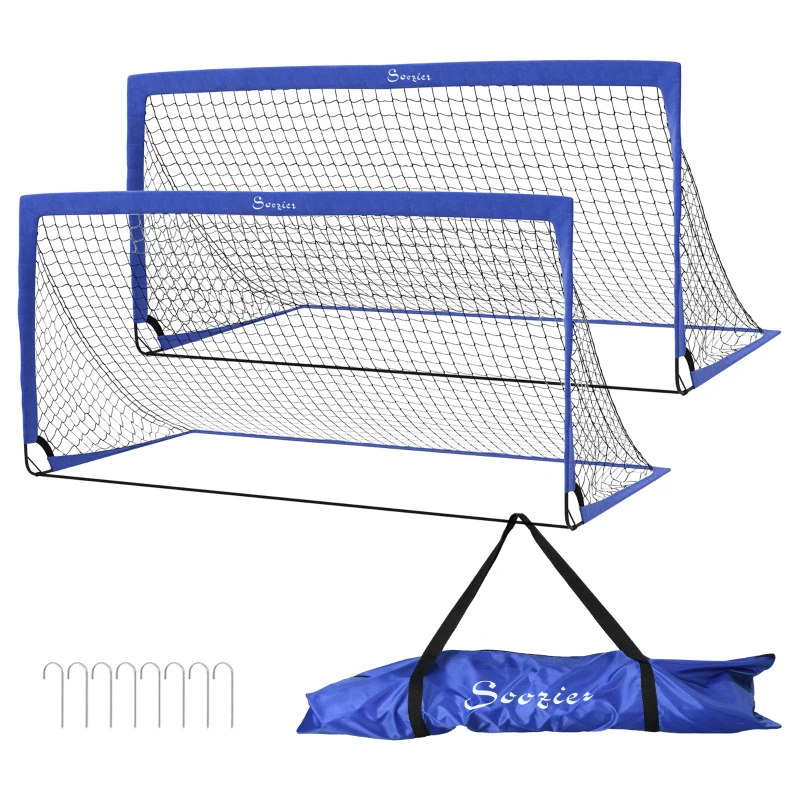 Soozier 6' x 3' Set of 2 Soccer Nets for Backyard, Portable Soccer Goal for Practice with Carry Bag