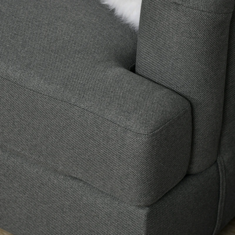 HOMCOM Modern 3-Seater Sofa for Bedroom, 71" Linen Fabric Couch with Slatted Frame and Rubber Wood Legs - Dark Gray