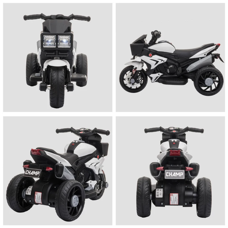 Aosom 6V Kids Motorcycle Toddler Ride-on Toy, High-Traction Battery-Operated Mini Electric Motorbike with Forward/Reverse Switch, Music, Headlights, Horn, White