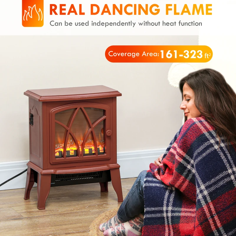 HOMCOM Electric Fireplace Heater, Freestanding Fireplace Stove with Realistic Flames Overheating Protection 750W/1500W, Red