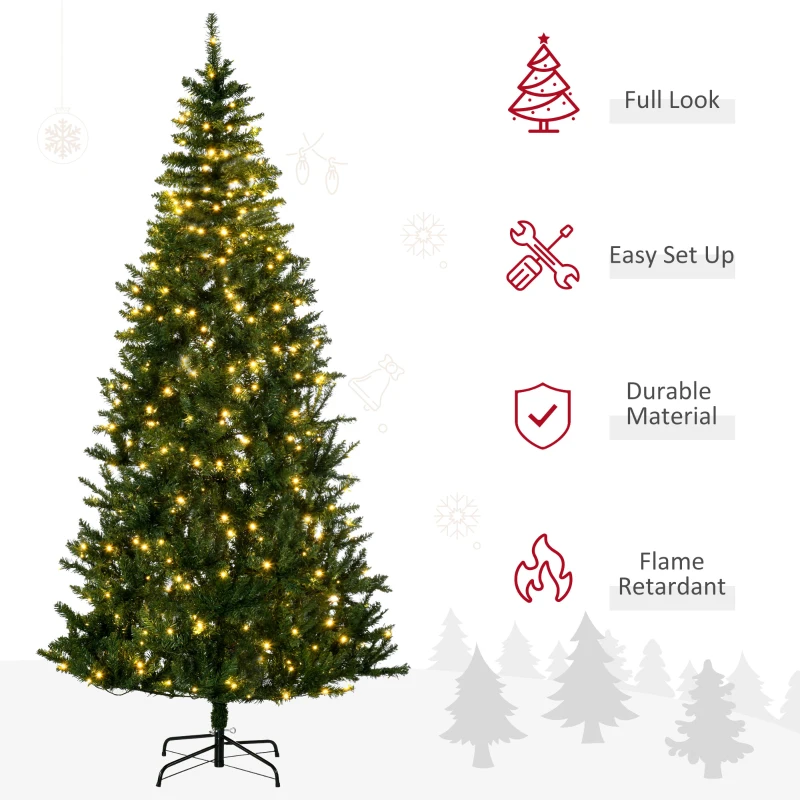 HOMCOM 7.5 Feet Prelit Artificial Christmas Tree Warm White LED Light Holiday Home Xmas Decoration, Green