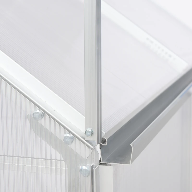 Outsunny 6' x 6' Hobby Greenhouse, Walk-in Polycarbonate Hot House Kit with Aluminum Frame, Sliding Door, Roof Vent, Silver