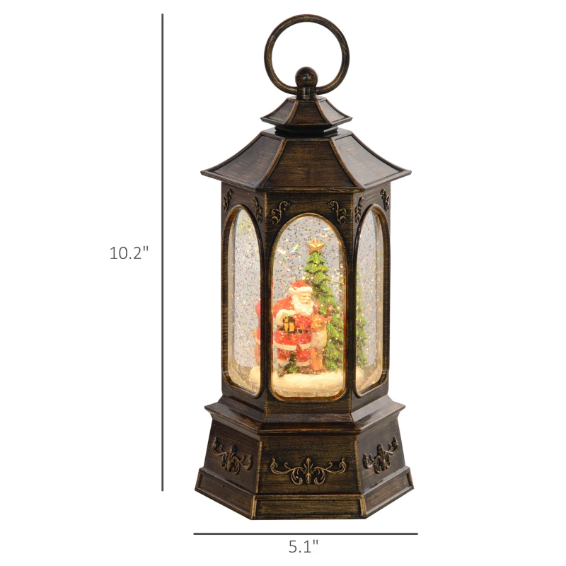 HOMCOM Musical Christmas Snow Globe Lantern, Battery Operated Lighted Snow Globe with Glitter for Holiday or Gift, Bronze