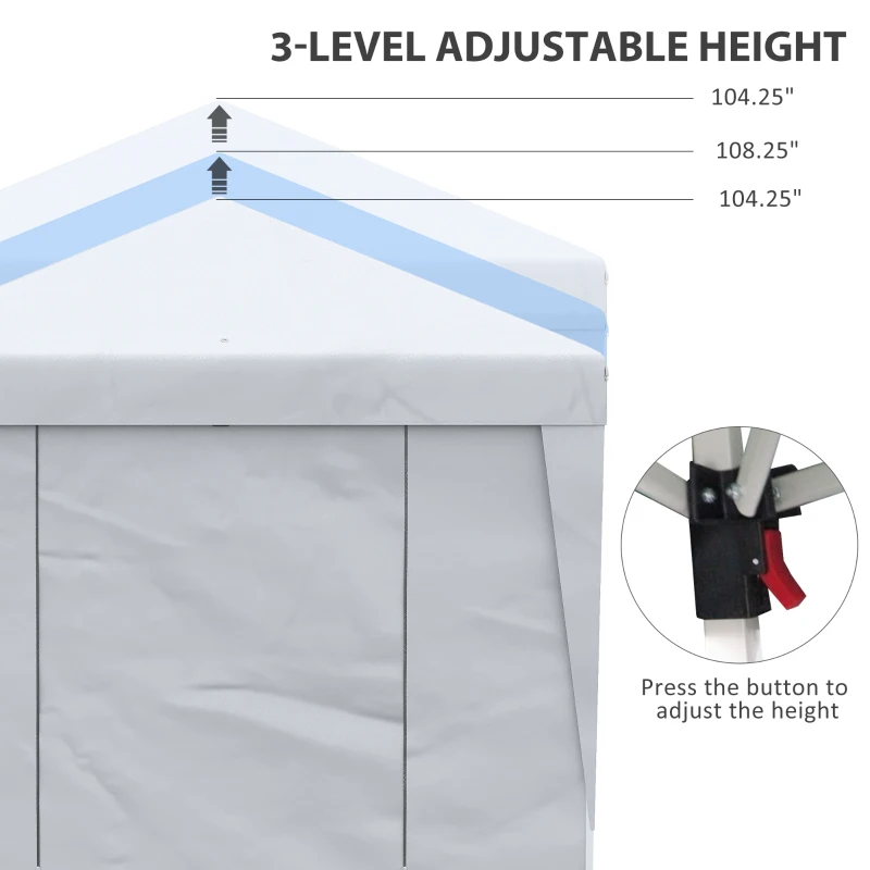 Outsunny 10' x 19.5' Pop Up Canopy Tent Height Adjustable Event Shelter w/ Sidewalls, Leg Weight Bags, Wheeled Carry Bag, White