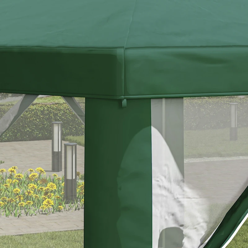 Outsunny Φ13' Hexagon Party Tent Patio Gazebo Outdoor Activity Event Canopy Quick Sun Shelter Pavilion with Netting Mesh Sidewall Green