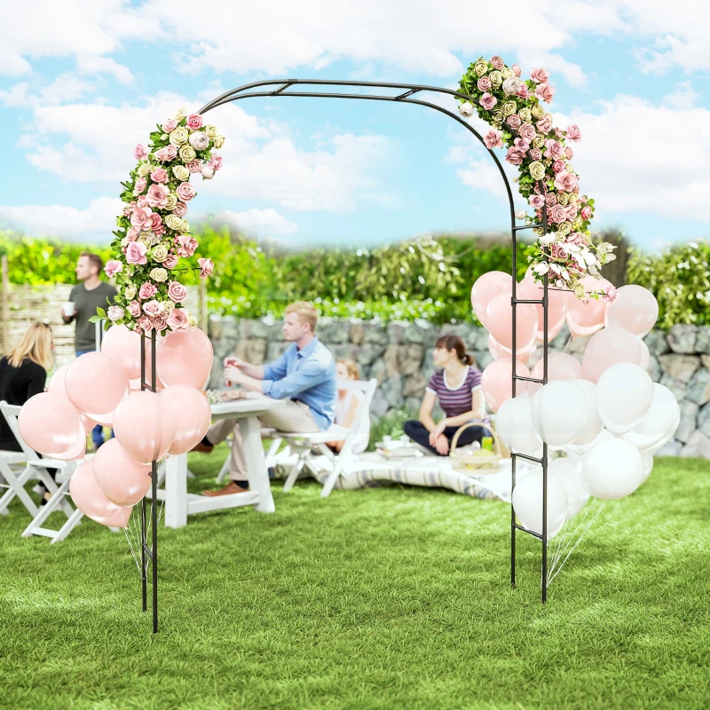 Outsunny 8FT Metal Garden Arch Trellis for Climbing Plants, Ceremony, Wedding Decoration, Black