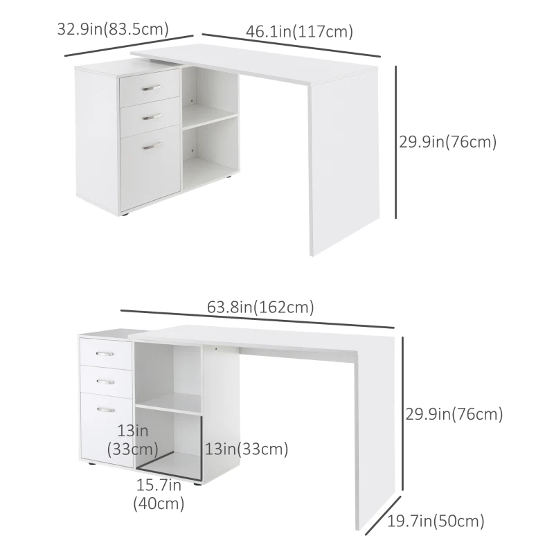HOMCOM L-Shaped Desk, Computer Corner Desk with Storage Shelf, Drawer, PC Table Home Office Workstation, White