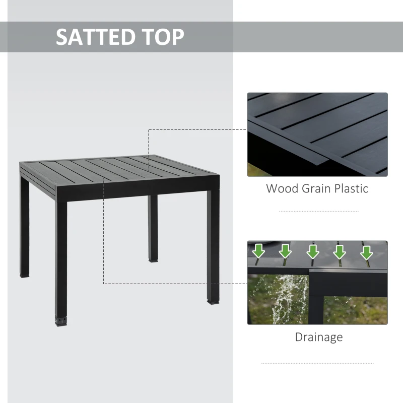 Outsunny Extendable Dining Table Metal Outdoor Slat Table for 4-6 Person Rectangular Lawn Garden Bistro Patio Table with Aluminum Frame, Black