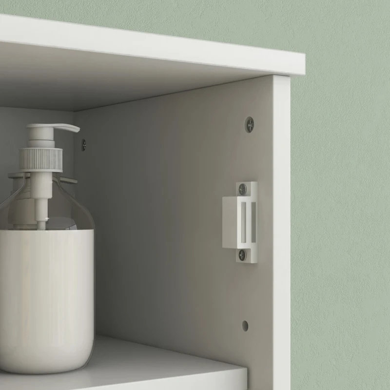 HOMCOM Tall Bathroom Cabinet with Bamboo Doors, Bathroom Storage Cabinet with Adjustable Shelves and Open Compartments, White