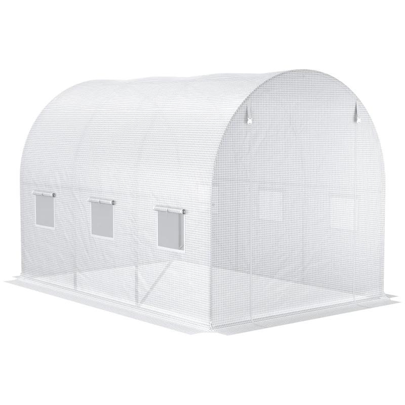 Outsunny 9.8' x 6.6' x 6.6' Plastic Greenhouse Cover Replacement, Heavy Duty Waterproof Tarp for Hoop House, Sheeting with 6 Windows, Door & Reinforcement Grid, White(m-7)