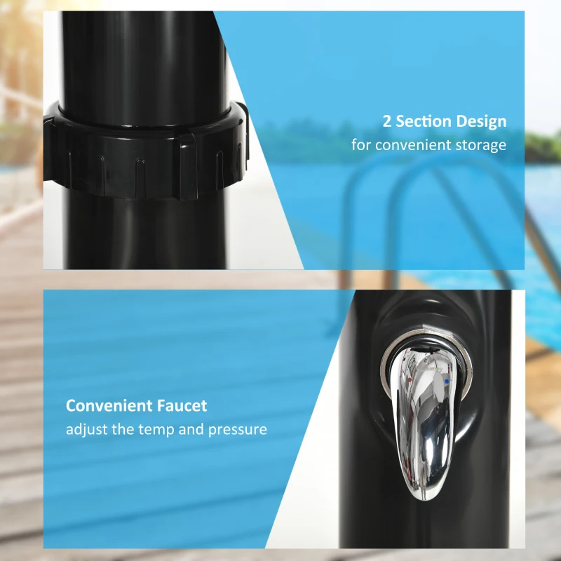 Outsunny 5.3 Gallons Solar Shower with Rotating Rainfall, Temperature Adjustment, 2 Section Outdoor Shower for Backyard, Black