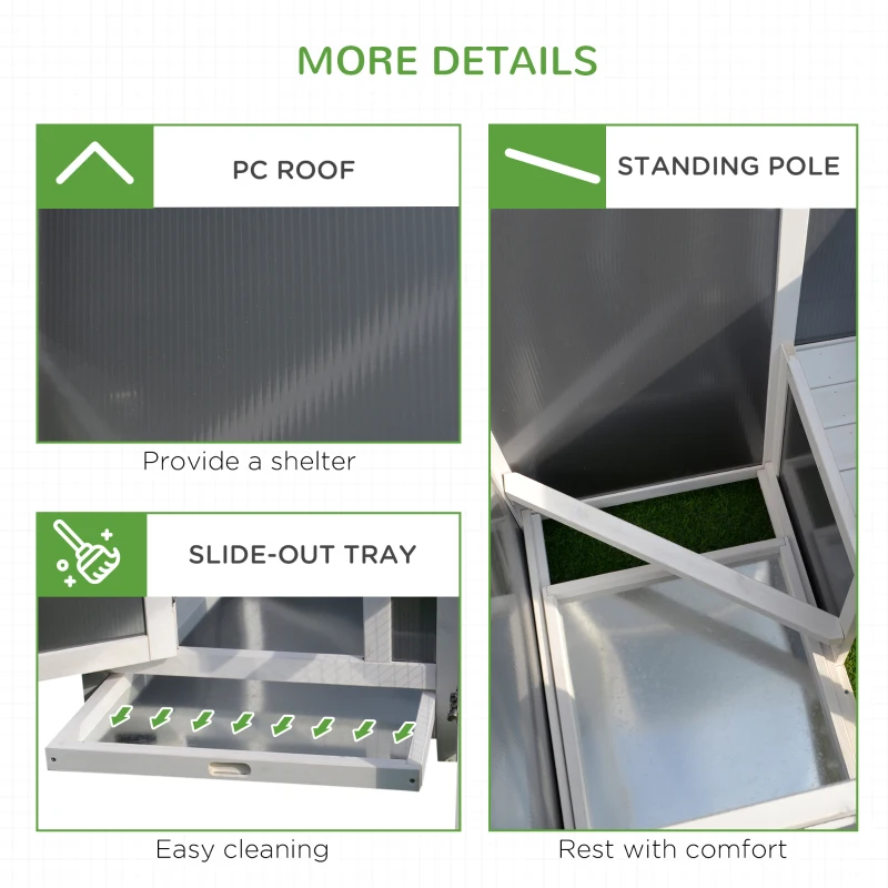 PawHut 63" Chicken Coop Wooden Hen House Rabbit Hutch Poultry Cage Pen Outdoor Backyard with Nesting Box and Run Small Animal Cage PC Roof Grey