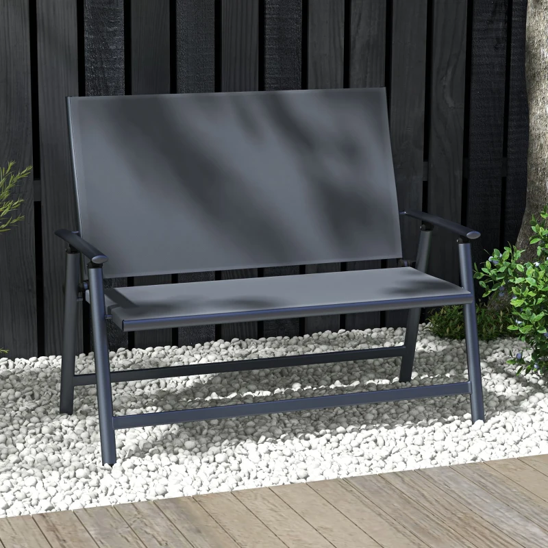 Outsunny 2-seater Folding Patio Camping Chair, Aluminum Frame Sports Chair with Armrest, Mesh Fabric Seat for Lawn