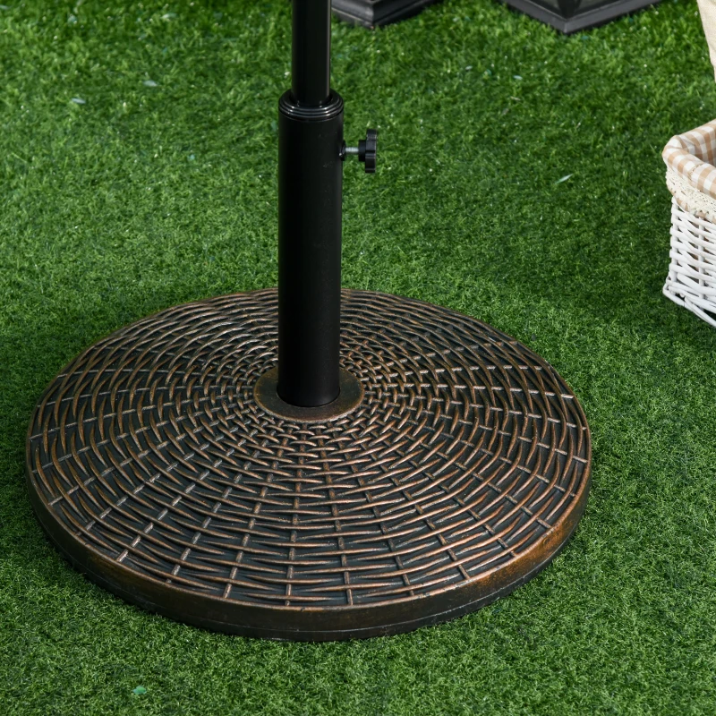 Outsunny 55 lbs Round Cement Patio Umbrella Base 21" Heavy Duty HDPE Parasol Umbrella Stand Holder with Rattan Design for Patio, Outdoor, Backyard, Bronze