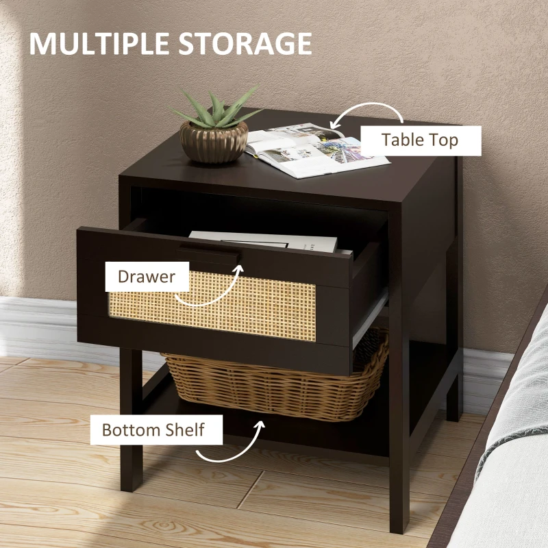 HOMCOM Modern Bedside Table, Accent Nightstand with Drawer and Open Shelf, Bed End Table for Bedroom, Living Room, Black