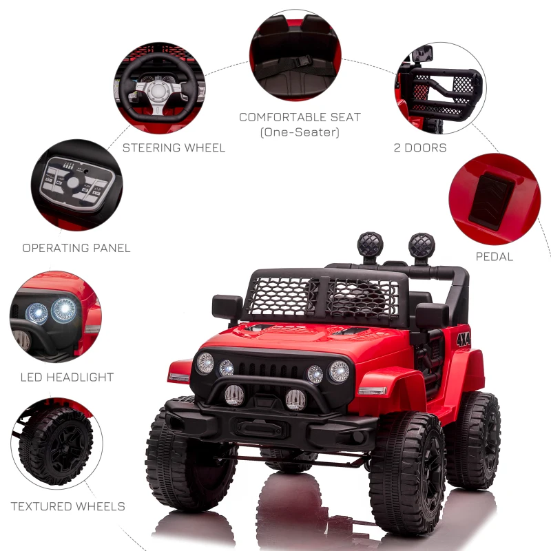 Aosom 12V Kids Ride On Truck with Parent Remote Control, Battery Powered Electric Car with Spring Suspension, Adjustable Speed, LED Lights and Horn, Red(m-7)