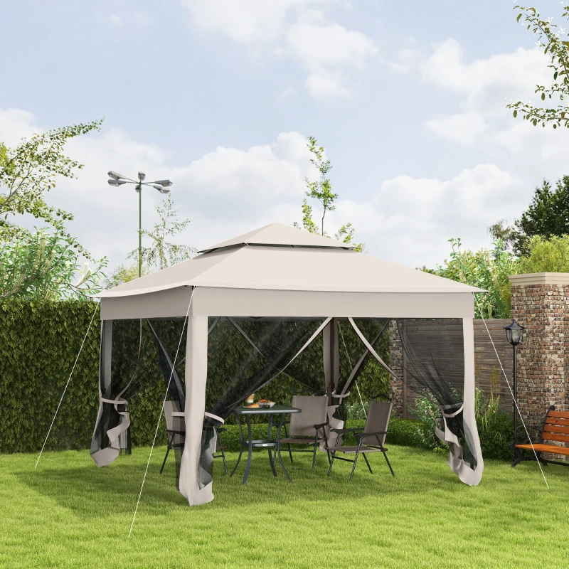 Outsunny 11' x 11' Pop Up Canopy 2-Tier Soft Top Shelter Event Tent w/ Netting Carry Bag for Patio Backyard Garden, Cream White