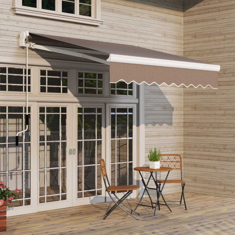 Outsunny 8' x 6.6' Patio Retractable Awning, Manual Exterior Sun Shade Deck Window Cover, Brown