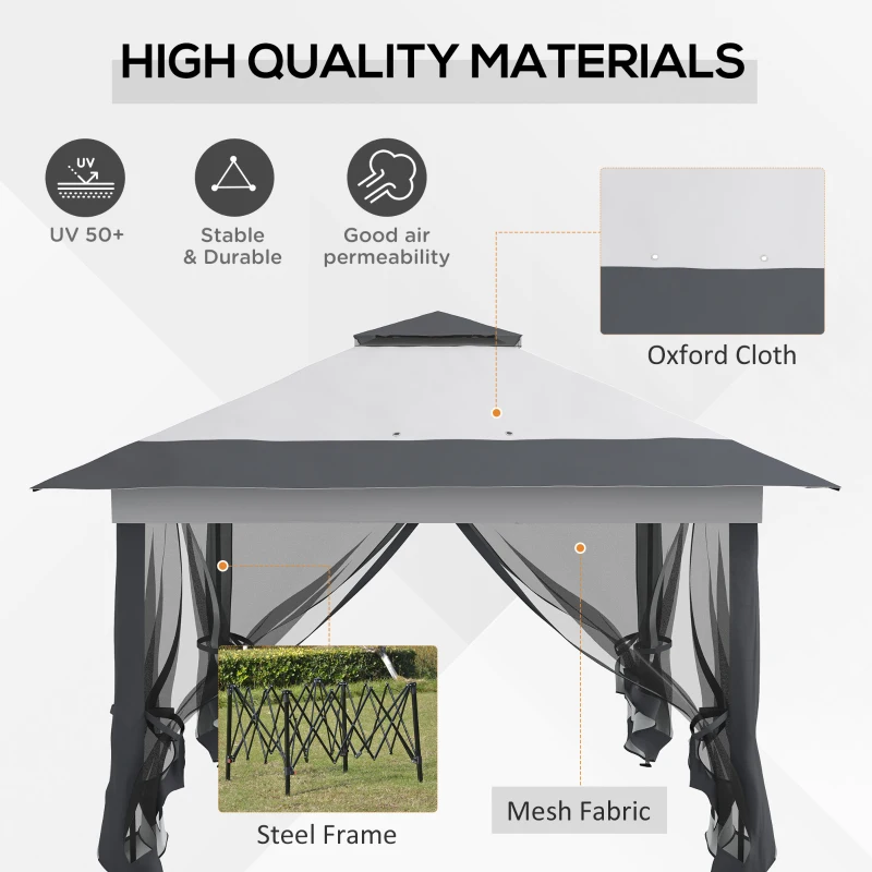 Outsunny 12' x 12' Foldable Pop-up Party Tent Instant Canopy Sun Shade Gazebo Shelter Steel Frame Oxford w/ Roller Bag, Grey