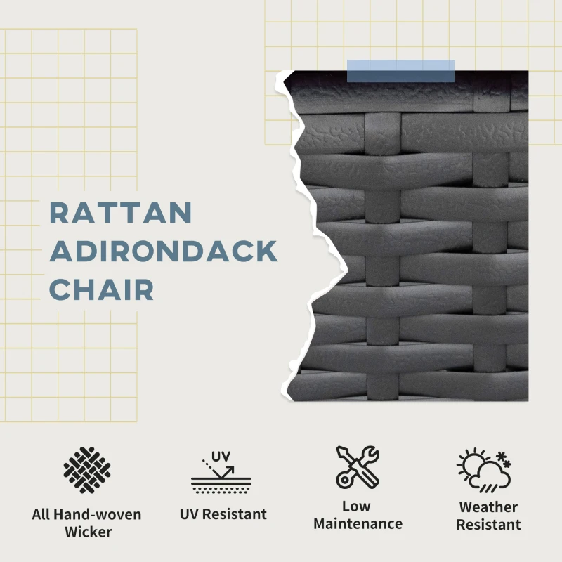 Outsunny Patio Wicker Adirondack Chair, PE Rattan Outdoor Muskoka Chair, Fire Pit Chair with Cushions for Patio, Garden, Backyard, Poolside, Balcony, Deck, Light Grey